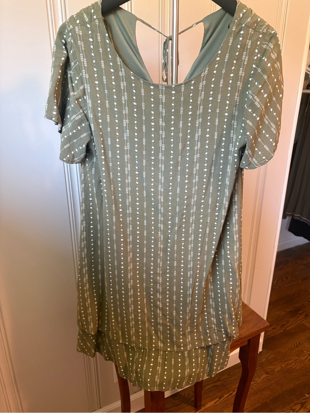 Blue Rain Olive Green Short Sleeve Scoop Back Tunic with Dot Stripe